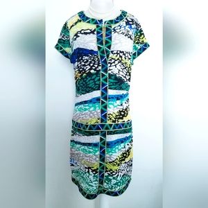 BCBGMAXAZRIA Daly Geometric Print Short Sleeve Dress